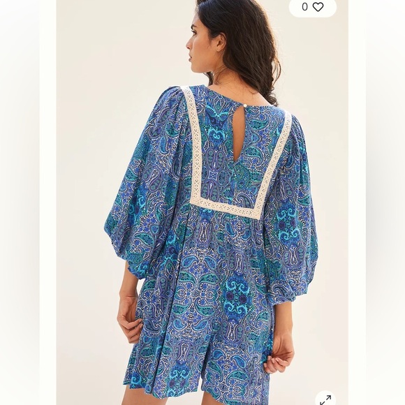 Anthropologie Lissa Romper Teal and Navy Paisley romper - Picture 6 of 7